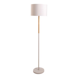 Lampadaire textile blanc Näve Tessile, 150 cm de haut, avec accent en bois pour une lumière chaleureuse.