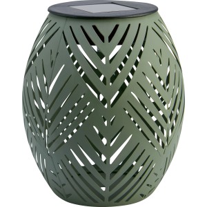 Lampe de table solaire kaki avec motif de feuilles, Ø 12,5 cm, pour un éclairage d'ambiance dans le jardin.