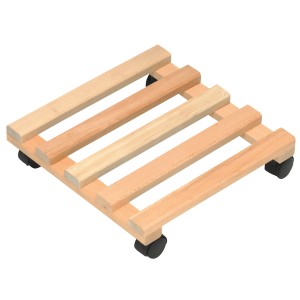 Rollante per piante quadrato in faggio, 35x35 cm, con ruote per spostare facilmente le piante.