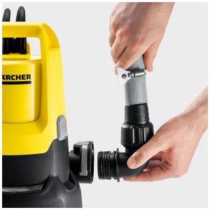 Détail de la pompe submersible eaux chargées Kärcher SP 16.000 Dirt avec raccord de tuyau.