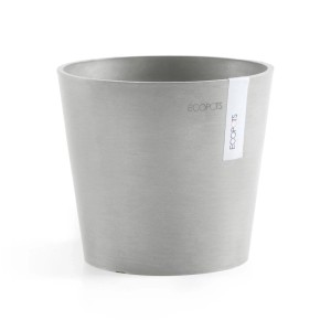 Pot de fleurs Ecopots Amsterdam Mini, blanc-gris, 17 cm, idéal pour l'intérieur et l'extérieur.