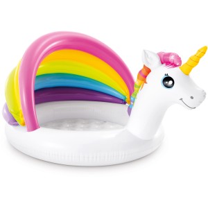 Piscina per bambini Intex Unicorn con parasole arcobaleno.