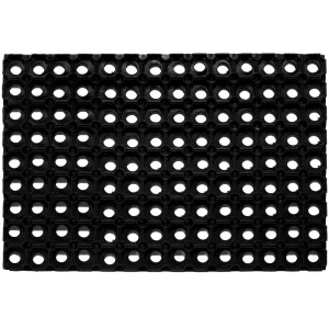 Paillasson en caoutchouc noir, 60x80 cm, avec trous pour intérieur et extérieur.