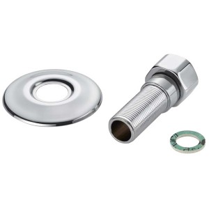 Raccord droit, laiton chromé, 3/8 x 1/2 pouce, avec rosace pour raccords à compression.