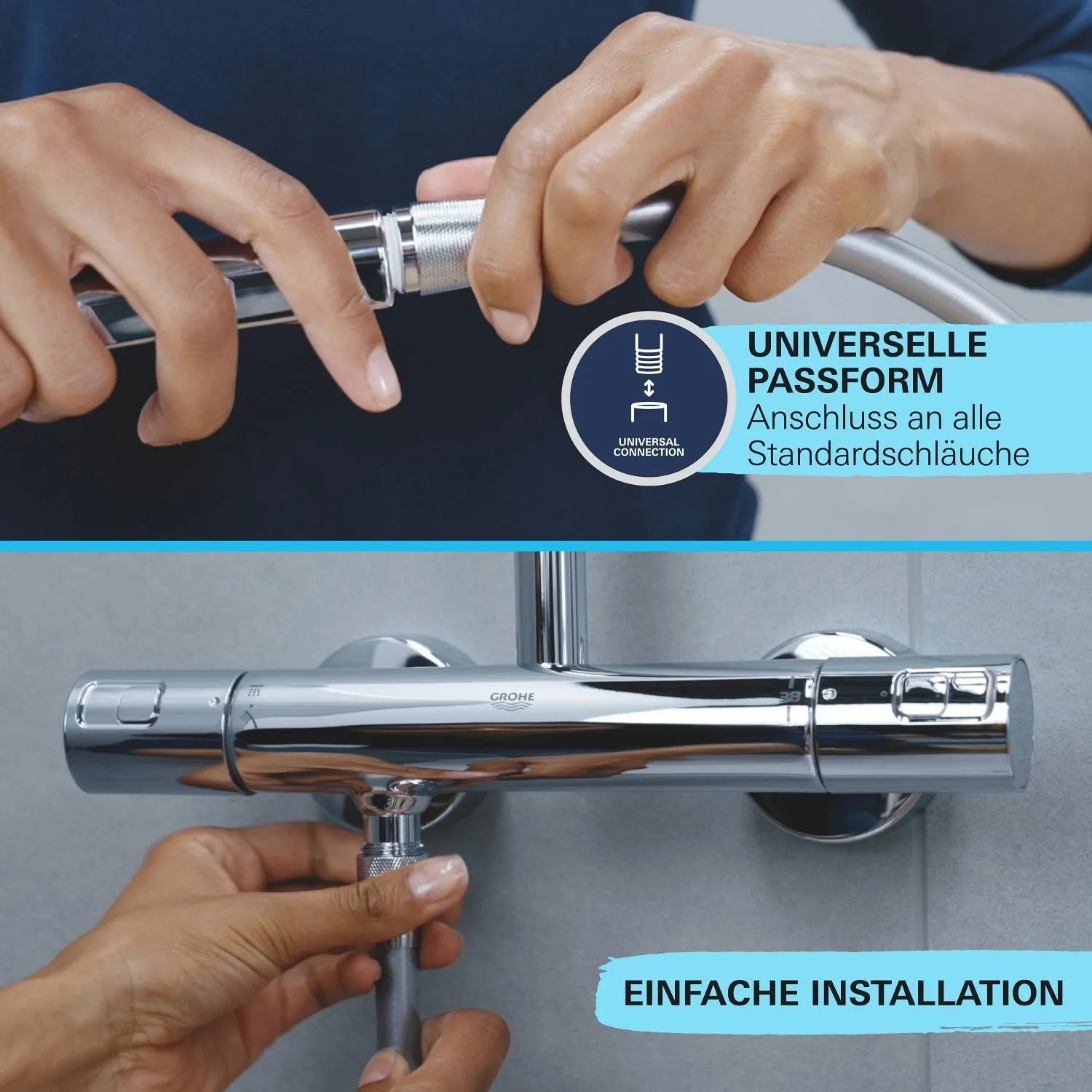 Manopola Doccia Grohe Vitalio Comfort 100 - 4 Tipi Di Getto (Rain O², Rain, Massage, Jet), Cromato Grigio, Tecnologia EcoJoy