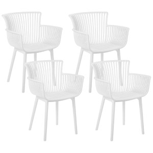 Set di 4 sedie da giardino Pesaro bianche in plastica dal design retrò.