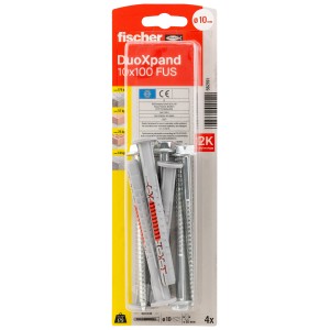 Fischer DuoXpand FUS 10x100 tassello con vite esagonale e rondella, 4 pezzi.