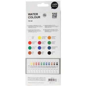 I Am Creative colori ad acquerello, set di 12 tubetti da 12 ml ciascuno. Acquerelli per carta, cartone e tela.