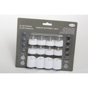 12er Set LED-Teelichter und Votivkerzen Nele, weiß, inklusive Batterien.