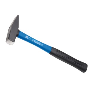 Marteau de serrurier LUX Classic, 500 g, avec manche en fibre de verre bleu et poignée en caoutchouc noir.