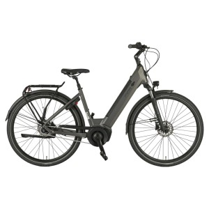 Vélo de ville gris pour femme Prophete City E-Bike Geniesser 3.0 avec moteur central AEG et pneus 28 pouces.