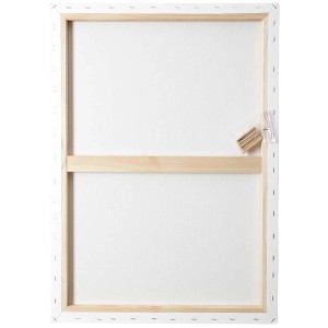 Keilrahmen Classic 50x70 cm mit weißer Leinwand, Rückseite mit Holzrahmen und Spannkeilen.