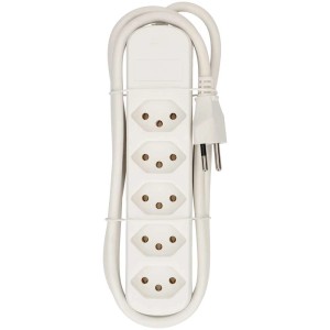 Multiprise blanche Basic Line avec 5 prises de type 13 et câble.
