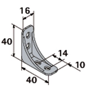 Équerre d'angle Hettich en plastique noir 40x40x16mm, en L, avec trous pour fixation de meubles.