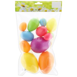 Decorazioni pasquali colorate: 12 uova in plastica da appendere, 4-9 cm.