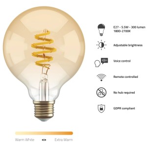 Lampadina Smart Filament Hombli Ambra E27, 5.5W, luce bianca calda.