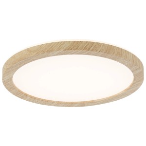 Panneau LED Paulmann Atria Shine aspect bois, plafonnier rond avec rétroéclairage.