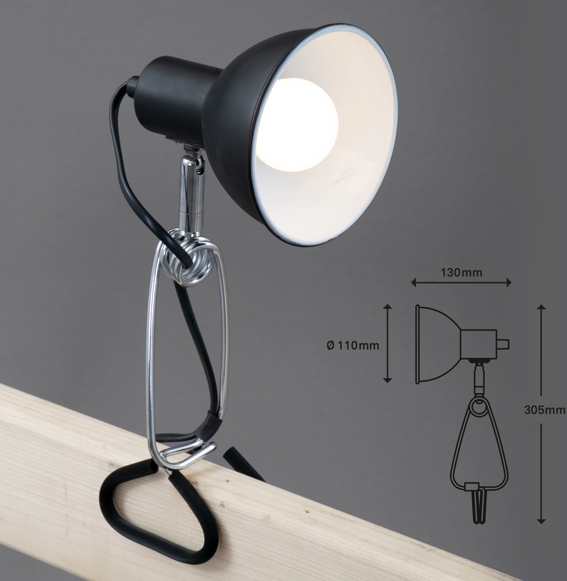 Briloner Lampe à pince Fix Noir 1 x E14 max. 8 W
