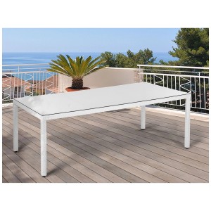Weißer Beliani Gartentisch Italy mit Glasplatte, Polyrattan, 220x100 cm.