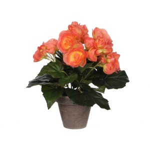 Begonia artificiale color salmone in vaso, pianta finta realistica per decorazione.