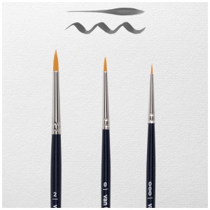 Van Gogh Aquarellpinsel Set, 3 runde Synthetikpinsel der Größen 2, 0 und 000 für feine Details.