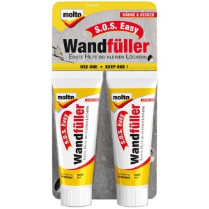 Molto Wandfüller SOS Easy, 2 Tuben à 20ml, zum Ausbessern kleiner Löcher in Wänden und Decken.