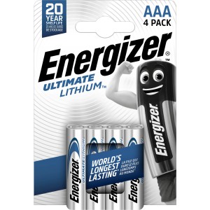 Energizer Ultimate Lithium AAA batterie, confezione da 4. Batterie al litio a lunga durata per dispositivi ad alto consumo.