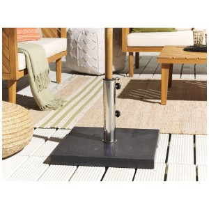 Support de parasol Beliani Ceggia noir en granit avec support en acier inoxydable.