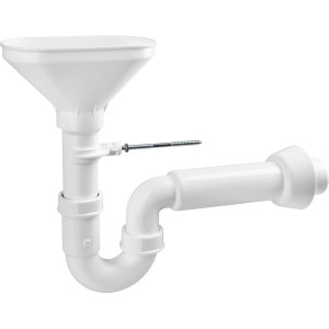 Siphon blanc avec entonnoir, 1 1/2 x 50 mm, pour raccordements de siphon.