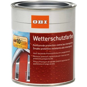 Dose OBI Wetterschutzfarbe seidenmatt Lichtgrau, ideal für Holz und Metall im Außenbereich.