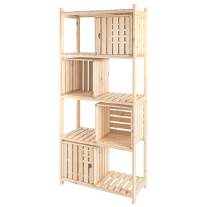 Schweizer Holzregal H4 mit Holzharassen, unbehandeltes Fichtenholz, Regalsystem für Aufbewahrungsboxen.