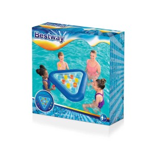 Emballage du jeu de pong flottant Bestway pour les enfants de 3 ans et plus, forme triangulaire avec des trous colorés.