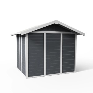 Grosfillex Gartenhaus Deco 4,9 in Dunkelgrau, Kunststoffhaus mit Satteldach und Doppeltür.