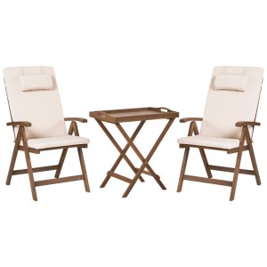 Beliani Balkonmöbel-Set Amantea: Klappbare Akazienstühle und Tisch mit Sitzkissen.