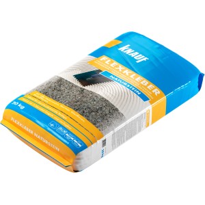 Sacco di Knauf Flexkleber Naturstein da 20 kg, adesivo speciale per pietra naturale e piastrelle di vetro.