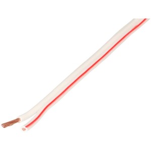 Cavo per altoparlanti bianco (2x2,5 mm²) con marcatura rossa, lunghezza 10 m per connessioni audio.