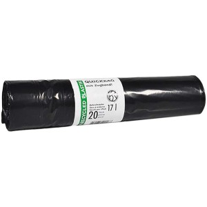 Sacs poubelle en rouleau, 17 l, 20 pièces, en plastique recyclé noir.