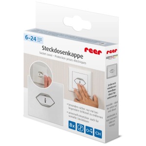 Reer Steckdosenkappen für Schweizer Steckdosen, 8 Stück, in Weiß. Kindersicherung für erhöhte Sicherheit.
