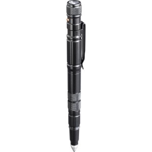 Stylo tactique noir LUX 7 en 1 avec lampe torche LED, brise-vitre et stylo à bille.