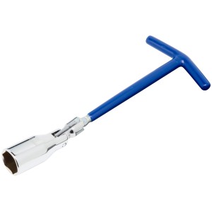 Clé à bougie LUX 21 mm Classic avec poignée en T bleue et joint de cardan.