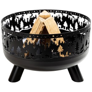 Brasero Nouvel Forest noir avec motif forêt, Ø 60 cm, en acier.