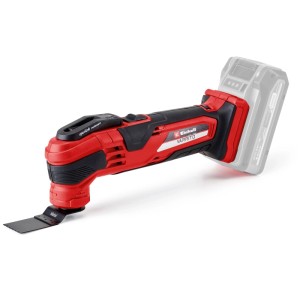 Outil multifonction sans fil Einhell Varrito, rouge/noir, avec batterie et lame de scie.
