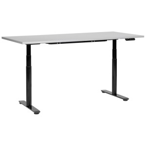 Bureau Beliani Destines, réglable en hauteur, noir et gris, avec cadre en acier et pavé tactile.