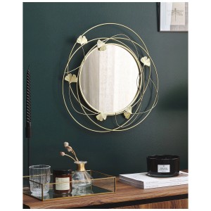 Specchio da parete dorato Anglet con design a foglia di Ginkgo, 45x47 cm. Elegante specchio per il soggiorno.