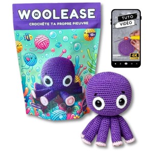 Kit de crochet Coraline Pieuvre : Ensemble complet avec fil, aiguille et instructions pour une pieuvre violette.