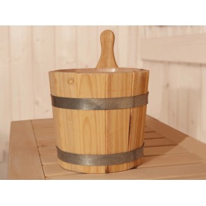 Seau à infusion Weka en bois, 5 litres, avec cerclage métal et poignée pour sauna.