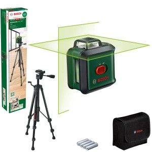 Bosch UniversalLevel 360 Kreuzlinienlaser Set mit Stativ, Tasche und Batterien.