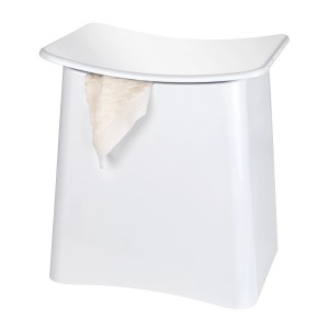 Cesto portabiancheria e sgabello da bagno Wing bianco in plastica con sacco portabiancheria rimovibile.