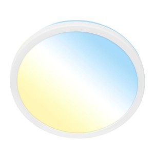 Plafonnier LED Briloner Kada blanc et plat avec température de couleur réglable.