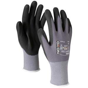 Gants de travail Ox-On Flexible Supreme 1610 taille S, revêtement nitrile, gris/noir.